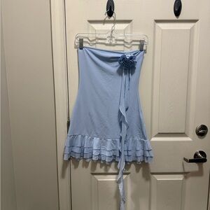 Edikted Light Blue Mini Dress with Ruffle and Flower Detail